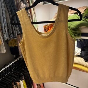 St. John Gold Metallic Knit Scoop Neck Tank Top - Women